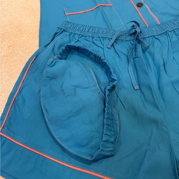 NWT Patiini Blue/Pink Pajama Set Shirt/Shorts with Matching Eye Mask Women’s M - Picture 5 of 7